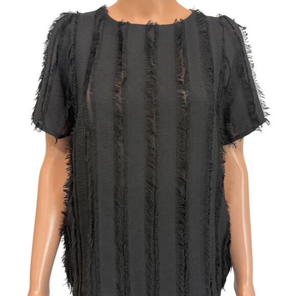 Anthropologie Everleigh medium sheer fringe fray feathered top TB 2684 - Picture 1 of 9